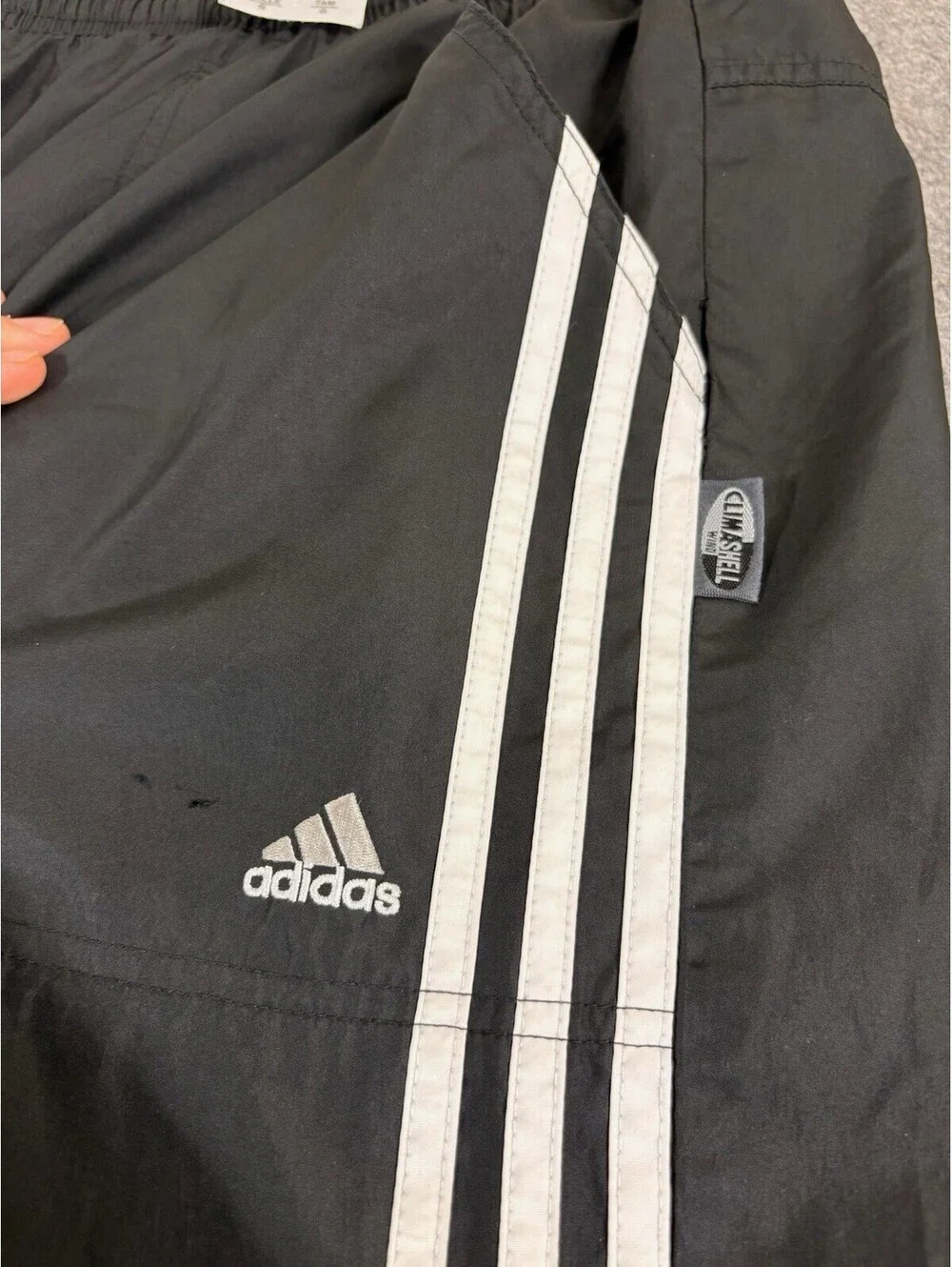 Vintage 90’s Adidas Men's Windbreaker Baggy Black Striped Track Pants Size L